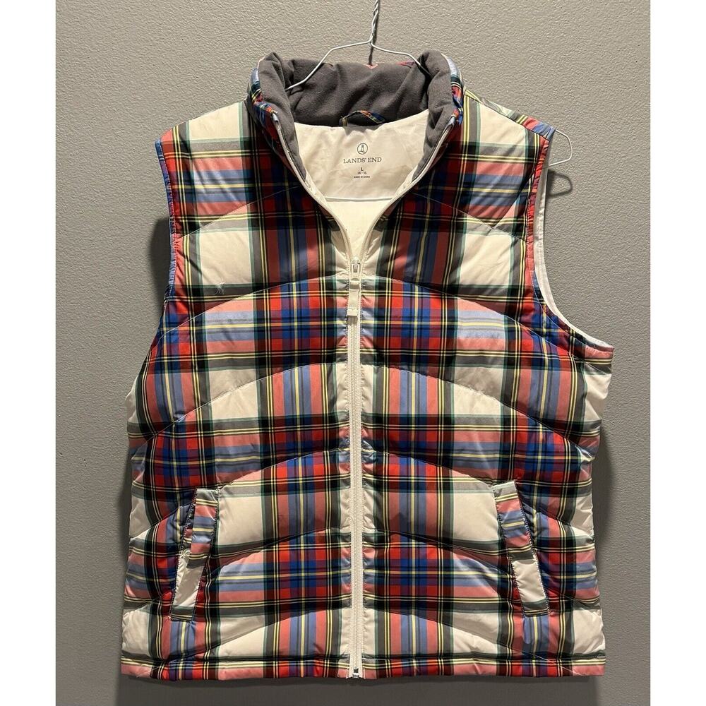 Lands End Womens Plaid Down Puffer Vest L